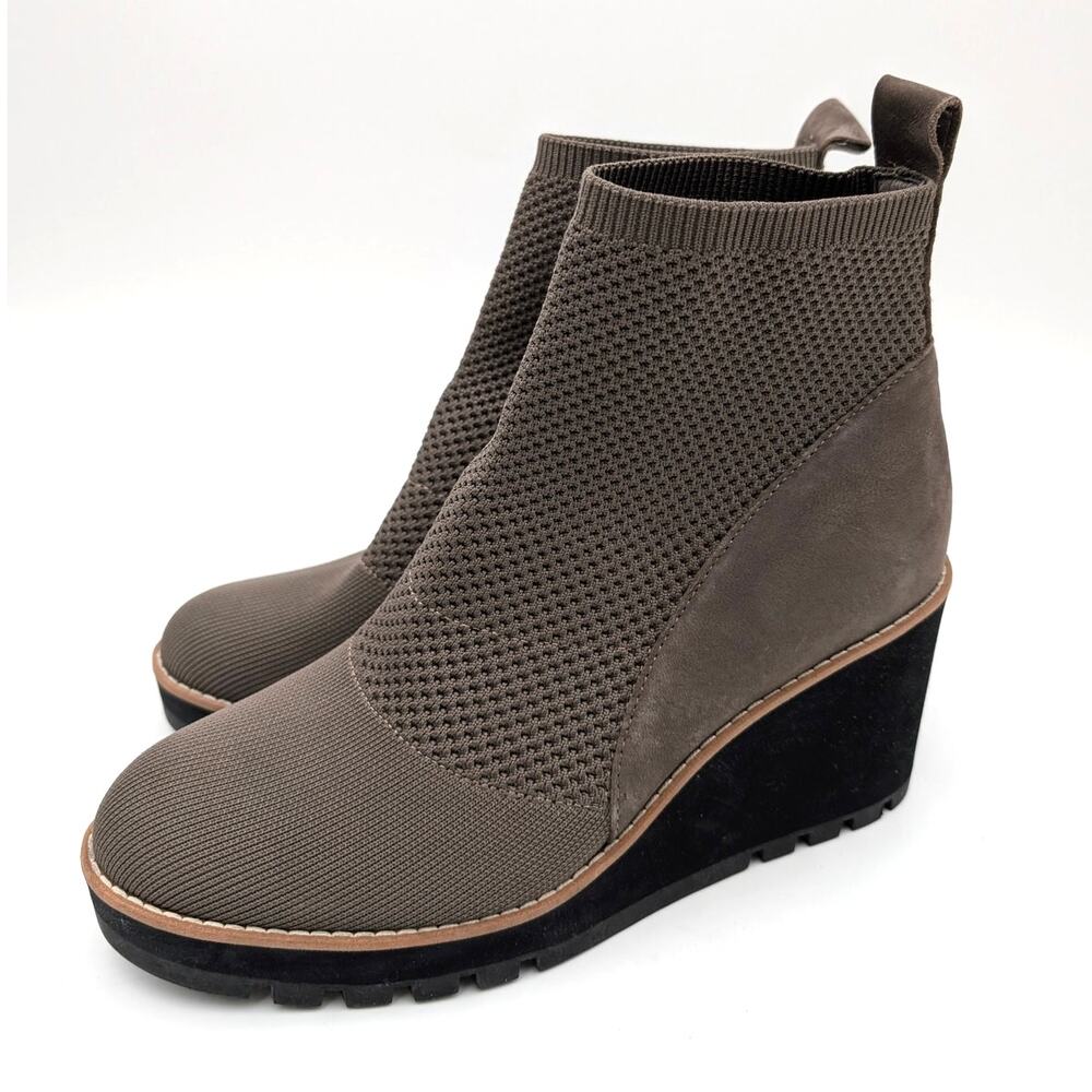 Eileen Fisher Quill Knit Platform Wedge Bootie Women's Rye Brown Size US9 EU40